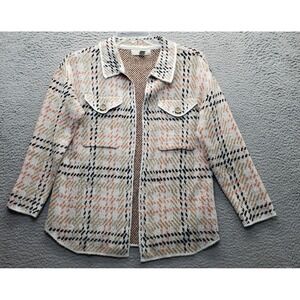 By Design Cardigan Sweater Women XS Multi Plaid Acrylic Knit Collared Open Front